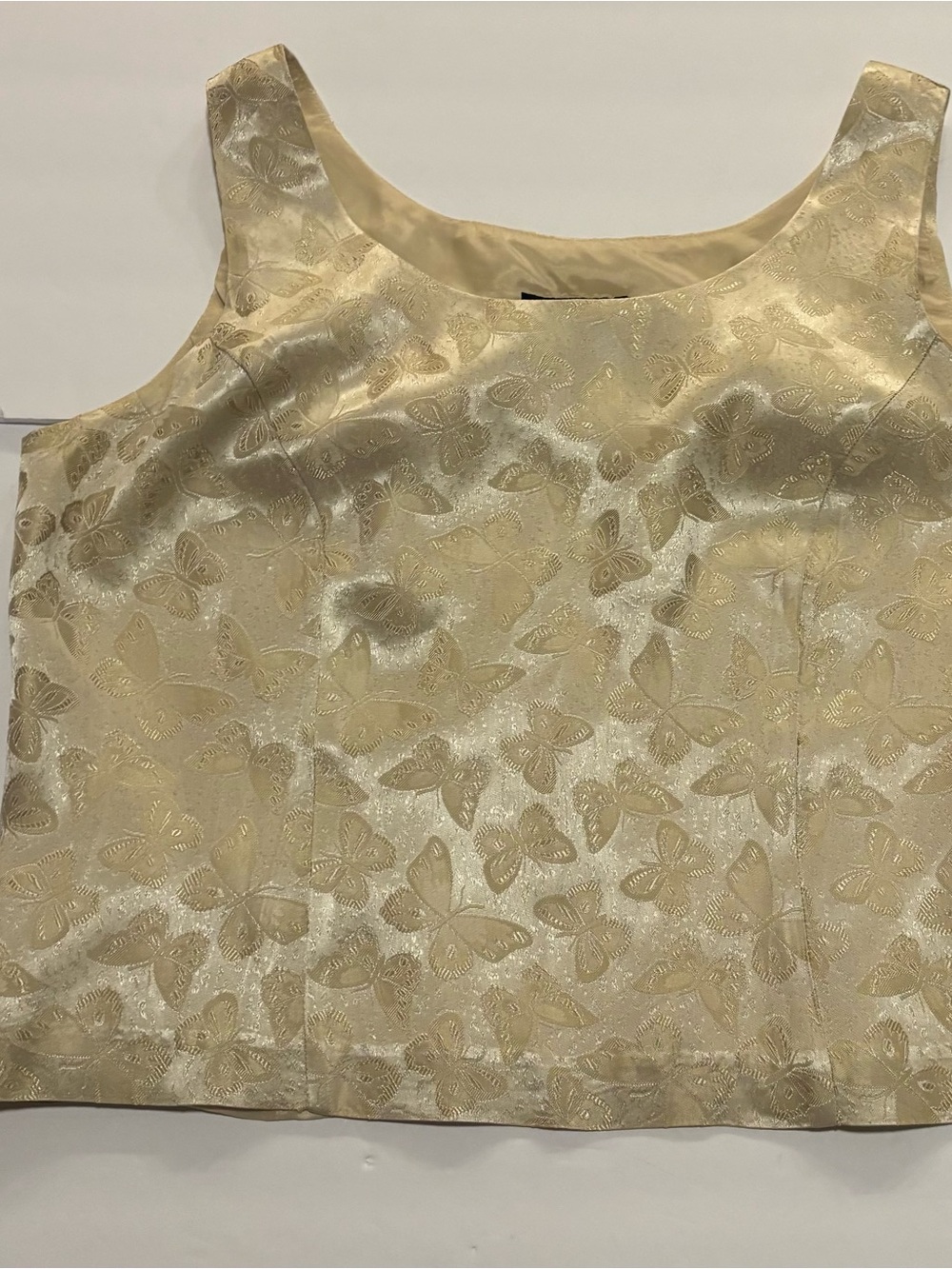 Elegant Cream Butterfly Jacquard Sleeveless Crop Top